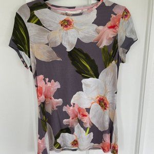 Ted Baker Floral Tee Shirt | Color: Gray/White/Pink | Size 2